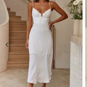 LAKE COMO FITTED BODICE CAMI STRAP MIDI DRESS WHITE